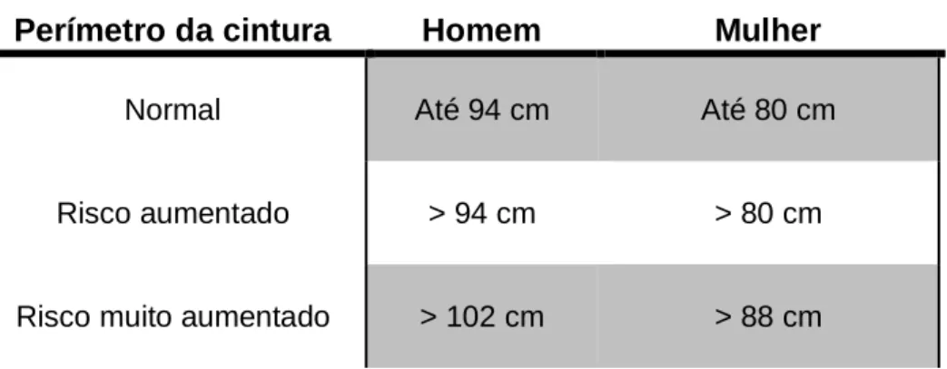 Tabela 3 – Classificação do Perímetro da Cintura. 