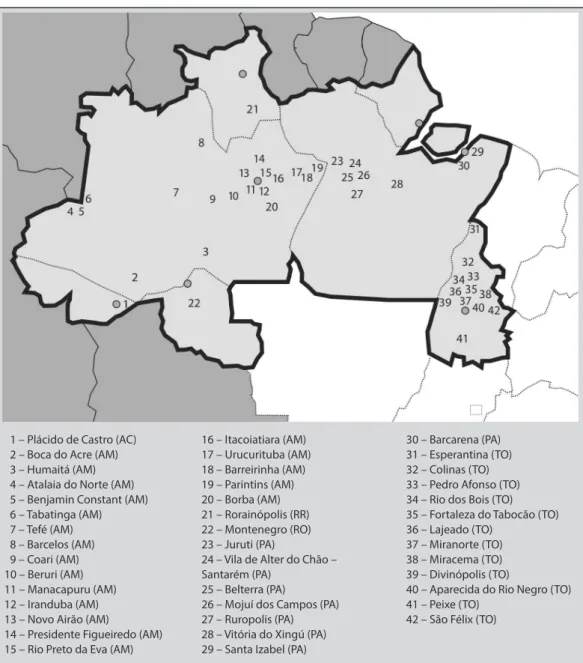 Figura 1: Municípios que contam com internato rural na Amazônia, 2013 (Silveira, 2014)1 – Plácido de Castro (AC)