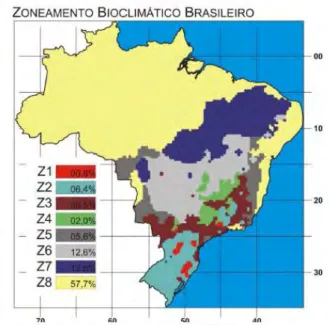 Figura 7: Mapa do zoneamento bioclimático brasileiro, HABITARE, 2003. Sem escala. 