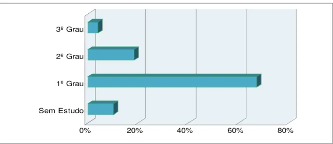 Gráfico  1.  Distribuição  dos  676  indivíduos  conforme  o  grau  de  escolaridade,  em  Serra  Azul/Mateus Leme, em agosto de 2007, de acordo com o grau de escolaridade