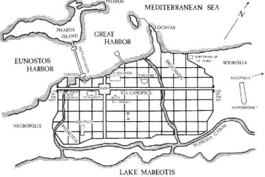 Figura 8 – Mapa de Alexandria destacando possível local da ágora 