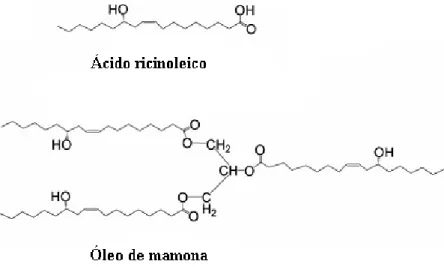 Figura 2. Estrutura do ácido ricinoleico e do óleo de mamona. 