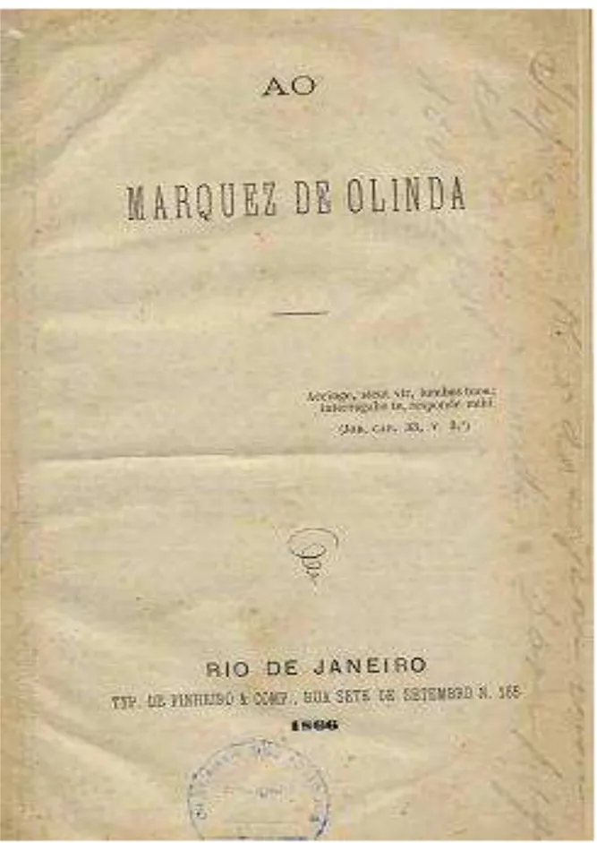 Figura 3: Folha de rosto da carta ao M. de Olinda, onde se vê a citação de Jó, 33,3.