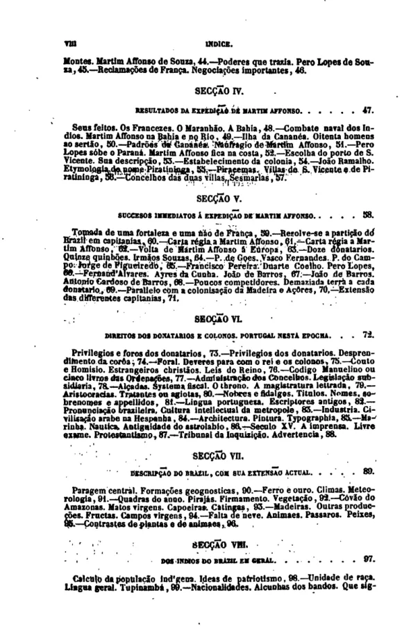 Figura 1. Sumário do primeiro volume da História Geral do Brasil (1ª edição, 1854) de  Francisco Adolfo de Varnhagen