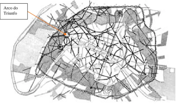 Figura 7 – Georges Eugène Haussmann, Plano para Paris, 1851-1870. Plano indicando as novas ruas e os  novos bairros