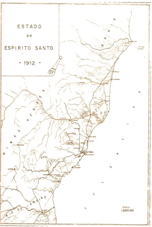 Figura 2 - Estado do Espírito Santo em 1912.  Fonte: Santos Neves; Pacheco (1992, p. 52)