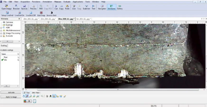 Figura 3.7 - Interface do software Axion Vision LE usado para medir o desgaste das ferramentas 