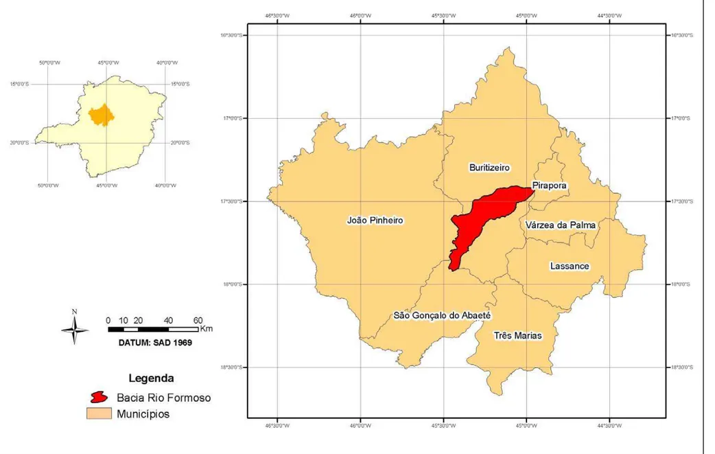 Figura 2: Localização da área de estudo da Bacia do Rio Formoso situada no município de Buritizeiro no Estado de Minas Gerais (Fonte: GEOMINAS, 2006)