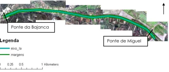 Figura 5 – Troço de 4 km do Rio Lis, entre a ponte de Miguel e a ponte da Bajanca. 