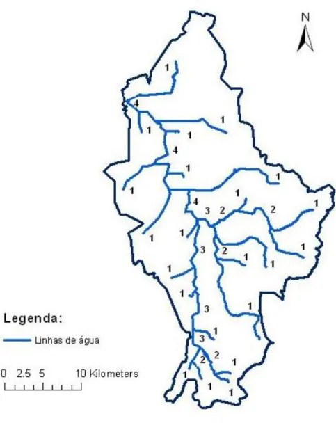 Figura 11 – Ordem das linhas de água da bacia hidrográfica do Rio Lis na secção da  ponte da Bajanca