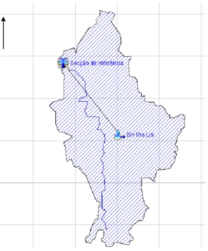 Figura 13 – Esquema do modelo da bacia hidrográfica do Rio Lis na secção  da ponte da Bajanca