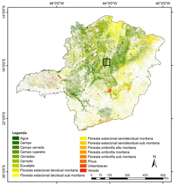Figura 5: Mapa da vegetação de Minas Gerais (Modificado de Geosisemanet 2009). 