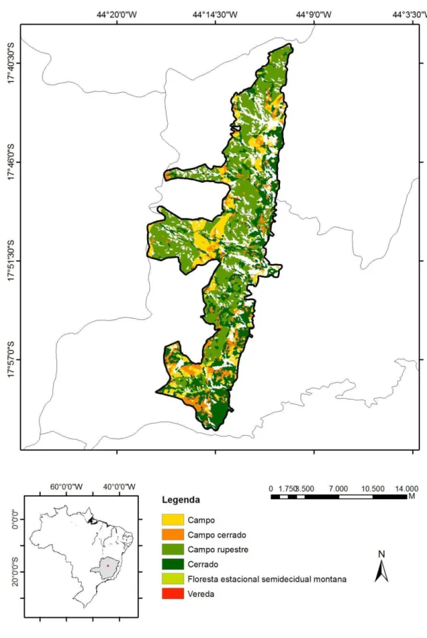 Figura  8:  Mapa  da  cobertura  vegetal  do  Parque  Estadual  da  Serra  do  Cabral  (Modificado  de  Geosisemanet 2009)