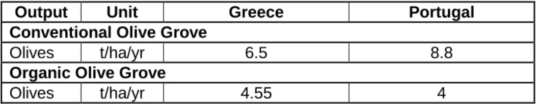Table 2. Annual production yield of the conventional olive grove 