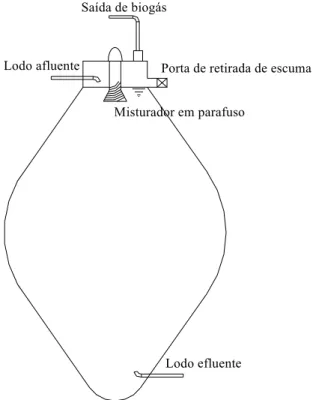 Figura 3.1 – Esquema de digestor anaeróbio ovalado e sua região superior para controle da 