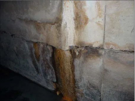 Figura 3.22- Fissuras com infiltrações na parede da galeria da Av. dos Austríacos, em 