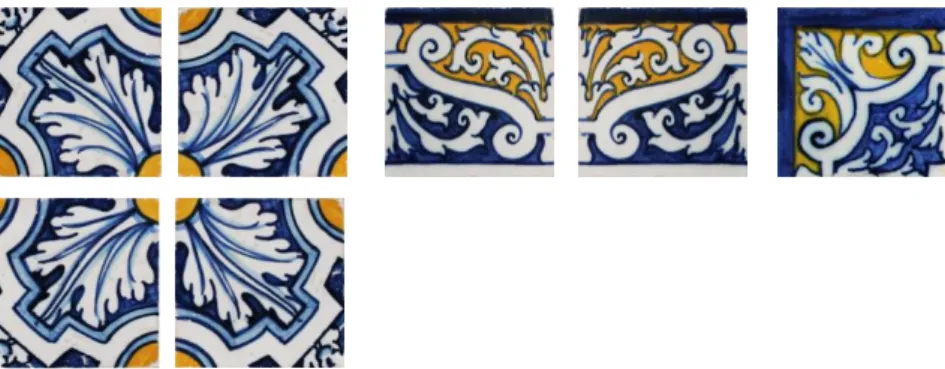 Figura 7: Padrão formado pelo azulejo de padrão; Figura 8: Barra formada pelo azulejo de barra e   Figura 9: Azulejo de canto da barra 