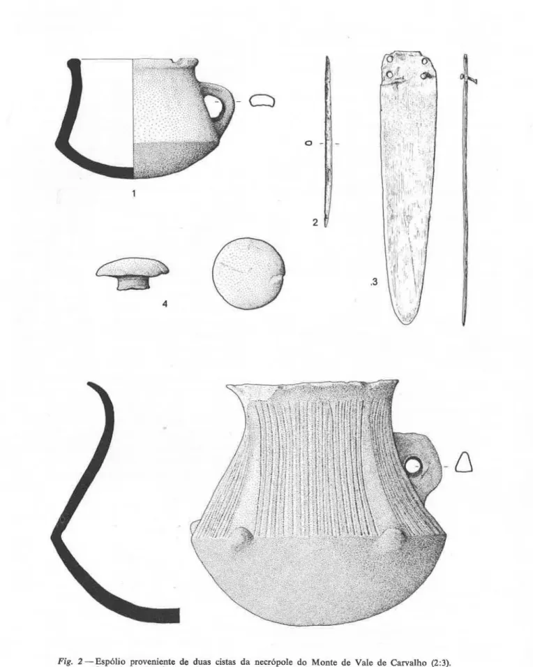 Fig.  2 - Espólio  proveniente  de  duas  cistas  da  necrópole  do  Monte  de  Vale  de  Carvalho  (2:3)
