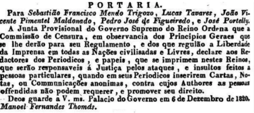 FIG. 3.  Portaria de 6 de dezembro de 1820.