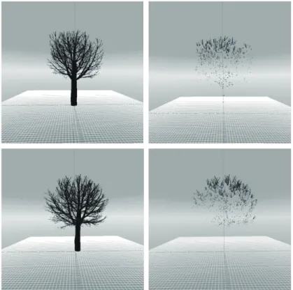 Figure 2. A digitized three-dimensional view of the trees (left) and the incremental crown growth recorded during the last year (right).