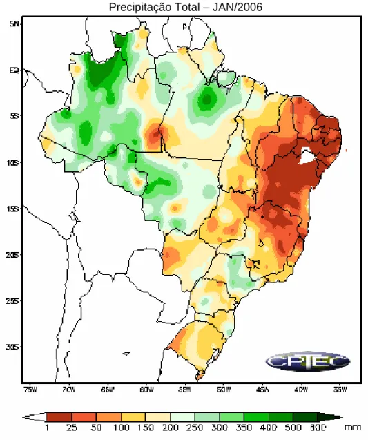 Figura 13 – Mapa do Brasil demonstrando a precipitação total no mês de janeiro de 2006  (grupo II) 