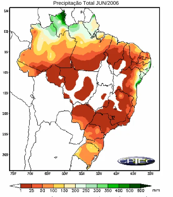Figura 14 – Mapa do Brasil demonstrando a precipitação total no mês de junho de 2006 (grupo  III) 