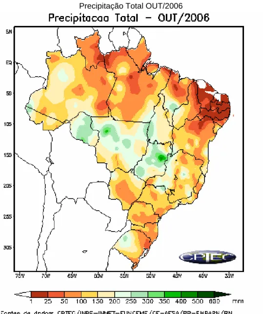 Figura 15 – Mapa do Brasil demonstrando a precipitação total no mês de outubro de 2006  (grupo IV) 