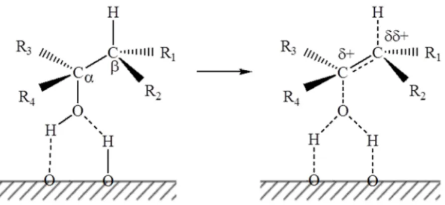 Figura 1.9: Proposta de mecanismo na desidratação de álcool catalisada por γ-Al 2 O 3  [54]
