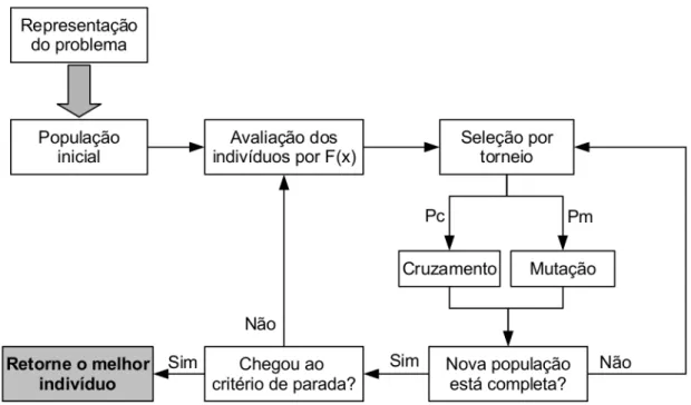 Figura 2.8: Passos básicos de um algoritmo evolucionário.
