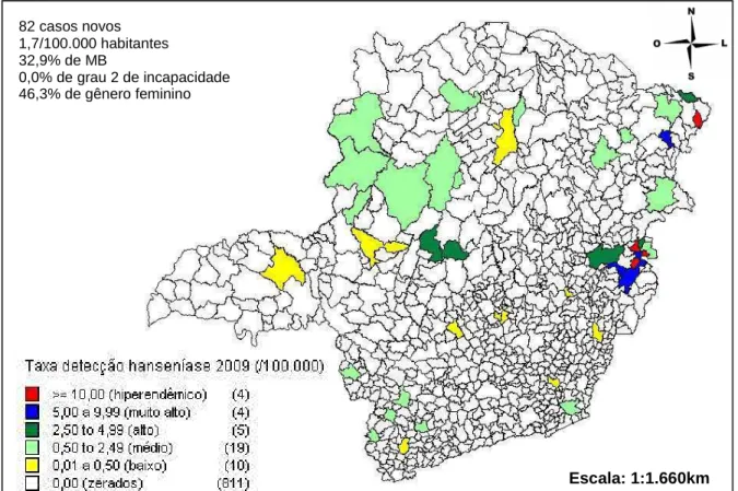 Figura 11 – Distribuição das taxas de detecção de hanseníase em menores            de 15 anos pelos municípios, Minas Gerais, 2010 