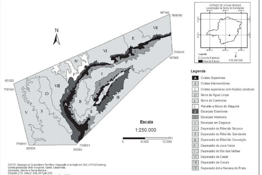 Figura 4.6 - Unidades geomorfológicas da região da Serra do Gandarela. Fonte: Silva et al