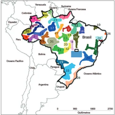 Figura 1. Mapa da Distribui̧ão dos Distritos Especiais de Sáde Indígena no  Brasil &#34;Adaptado da Secretaria Especial de Sáde Indígena 15 &#34;.
