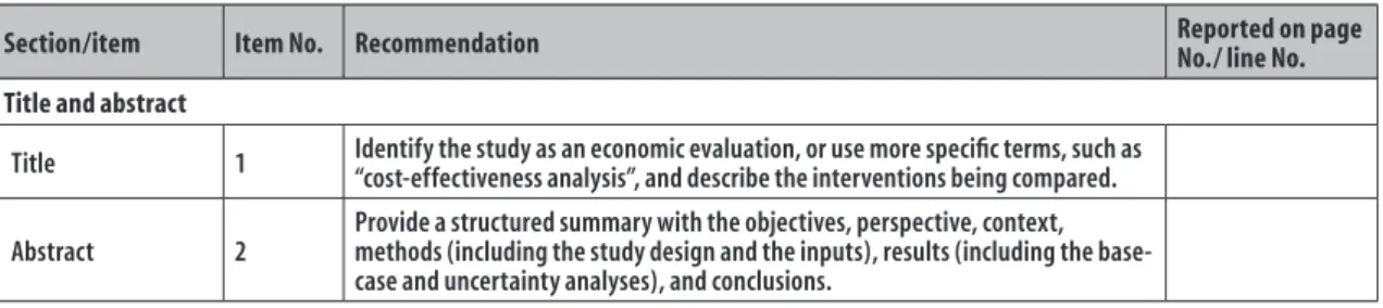 Figure 1 – CHEERS a  checklist: items to include when reporting economic evaluations of health interventions