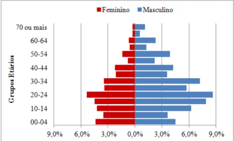 Gráfico 1.2 - Distribuição da população escrava por sexo e faixa etária, termo de Santa Bárbara, 1831 