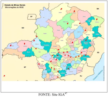 FIGURA 7 - Mapa com a indicação dos municípios dos participantes. 