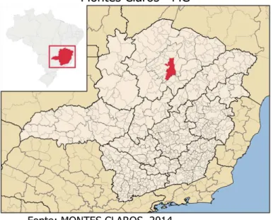 Figura 4 - Mapa de Minas Gerais, com destaque para a localização da cidade de  Montes Claros - MG 