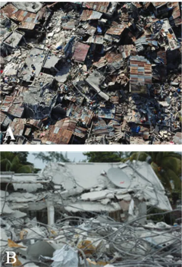 Figura 1. A. Aerial view of a popular housing development after the earthquake. 