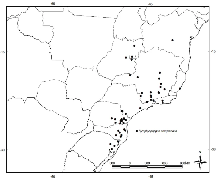 FIGURA 8: Abrangência da distribuição geográfica de Symphyopappus compressus. 
