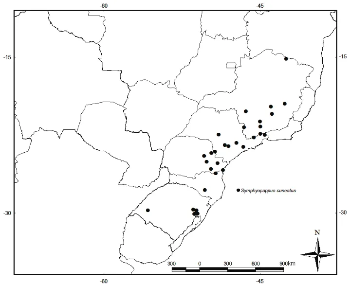 FIGURA 9: Abrangência da distribuição geográfica de Symphyopappus cuneatus. 