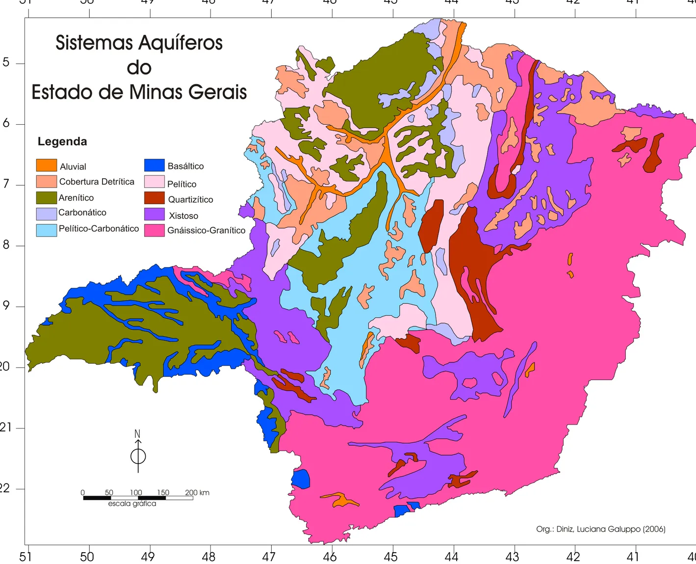 Figura  07:  Mapa  dos  Sistemas  Aquíferos  de  Minas  Gerais.  (Baseado  em  fontes  do  IGAM,  2006)