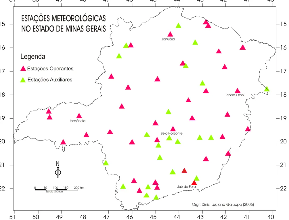 Figura  14:  Mapa  de  localização  das  estações  meteorológicas  do  Estado  de  Minas  Gerais
