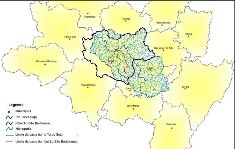Figura 4: Localização das bacias que abastecem o município de Viçosa-MG   Fonte: Nunes et al (2011), p