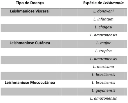 Tabela 1: Espécies de leishmania e fenótipo da doença (adaptada de [9]) 