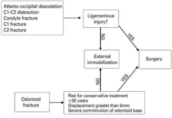 Figure 1. Treatment decision flowchart of patients with lesions in the  craniocervical junction (suggested treatment)