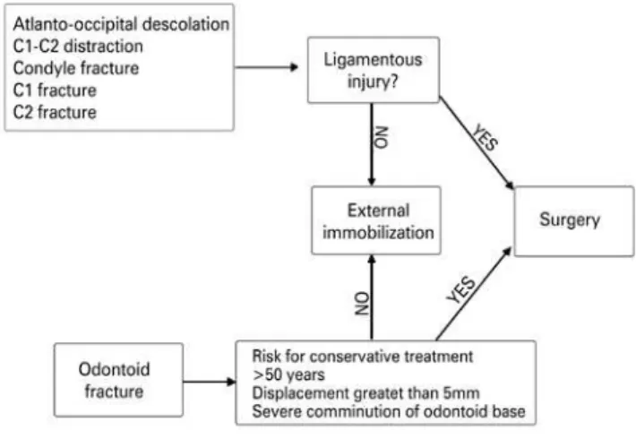 Figure 1. Treatment decision flowchart of patients with lesions in the  craniocervical junction (suggested treatment)