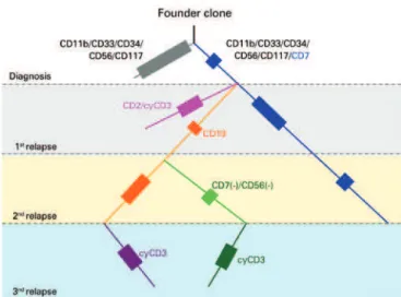 Figure 1. Multiparametric flow cytometry immunophenotyping reveals the  diversity of blast subpopulation in acute myeloid leukemia