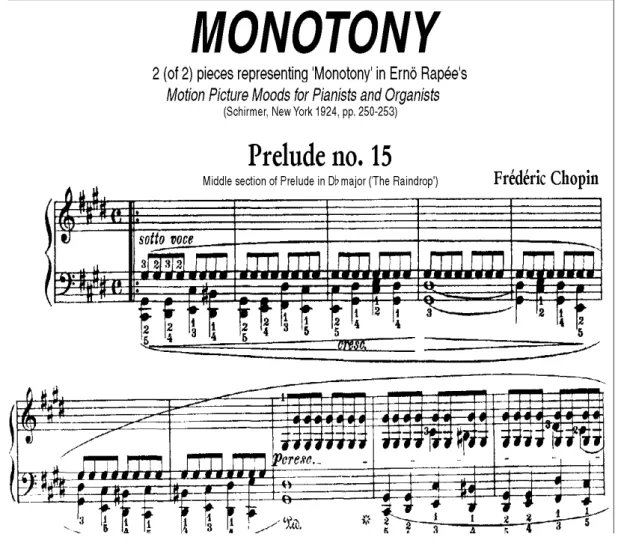 Figura 1: Trecho de partitura de Prelúdio 15 de Chopin, do livro  Motion Picture  Moods  for Pianists  and Organists, de Erno Rapee