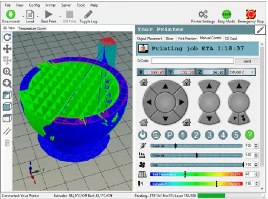 Figura 8. Exemplo do funcionamento do software CAM – Repetier-Host. 