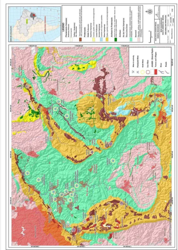 FIGURA 2.2  – Mapa geológico simplificado da região do Quadrilátero Ferrífero   Fonte: ( LOPES, 2010) 