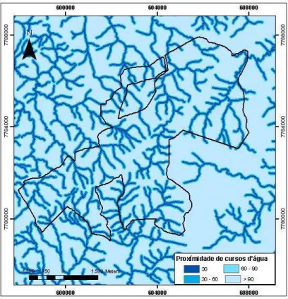 Figura 4 – Mapa de proximidade de cursos d’água. 